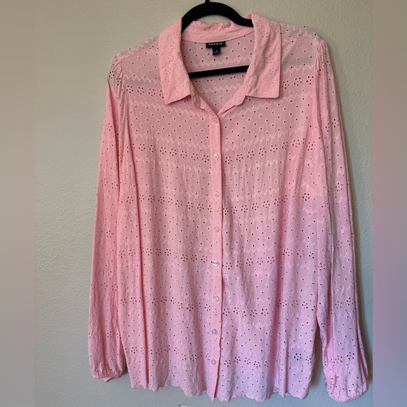torrid Tops - Torrid Pink Eyelet Button Down Blouse